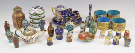 A collection of 19th / 20thC miniature and novelty Chinese cloisonné ware including tea ware,