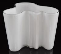Alvar Aalto for Iittala Savoy glass vase with white casing over clear ground, signed to base, 15.8cm