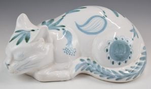 David Sharpe for Rye Pottery recumbent cat, length 33 x height 13cm