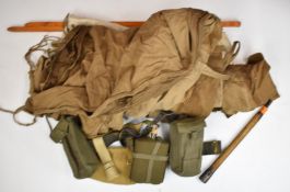 British Army WW2 webbing with some reproduction attachments, together with a 'pup' tent