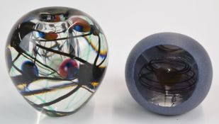 Adam Aaronson for Turnmill Studio of London glass vase and paperweight, both signed and dated 1988