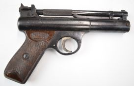 Webley Senior .22 air pistol with named and chequered Bakelite grips and adjustable sights, serial