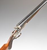 Webley & Scott 12 bore side by side hammer action shotgun with named and engraved lock, engraved