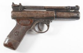 Webley Premier .22 air pistol with named and chequered Bakelite grips and adjustable sights,