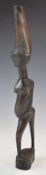 African carved tribal fertility figure, probably Yoruba, height 40cm