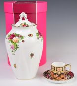 Royal Albert Old Country Roses covered vase in presentation box and Royal Crown Derby Imari cup