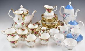 Royal Albert tea and coffee ware decorated in the Old Country Roses and Sorrento patterns, tallest