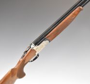 Lanber 12 bore over and under ejector shotgun with engraved locks, trigger guard, underside and