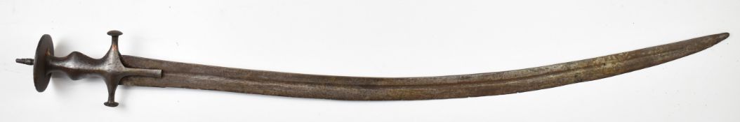 A 19thC Indian tulwar sword of all metal construction, with 78cm curved blade. PLEASE NOTE ALL