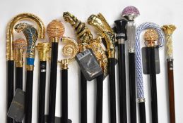 Fourteen walking sticks / canes, mostly Italian Il Marchesato with Swarovski crystal
