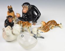 Copenhagen Polar Bear cub, lambs, Royal Dux figures etc, tallest 17cm