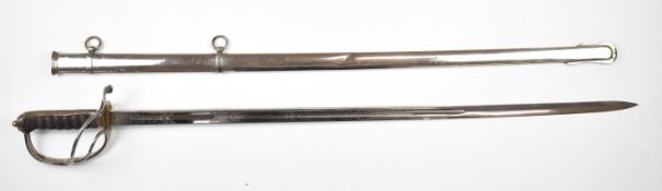 British 1822 pattern Royal Artillery sword with three bar hilt and George V cypher to 86cm decorated