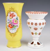 Victorian overlaid and cut glass vase and a Meissen vase, tallest 29cm