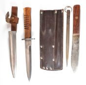 Replica German WW1 fighting knife with 15cm blade and scabbard, together with a throwing knife and