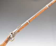 Enfield percussion hammer action 3-band musket with lock stamped '1858 Enfield' and with crown