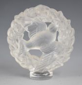 Lalique Pax Dove in Wreath frosted glass paperweight, signed 'Lalique France', 8cm tall.