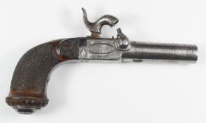 Belgian percussion hammer action pocket pistol with lock engraved 'A Niort Bourgoind', folding