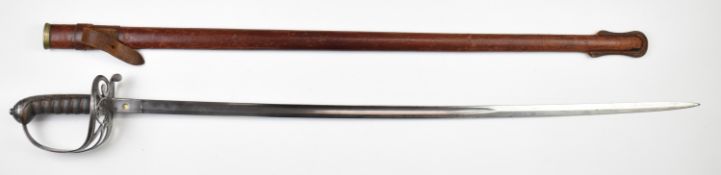 British 1827 pattern Light Infantry sword with strung bugle to guard, 82cm fullered blade and