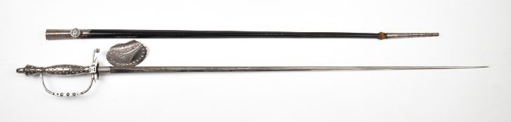 British 19thC cut steel court sword with 80cm blade and scabbard. PLEASE NOTE ALL BLADED ITEMS ARE