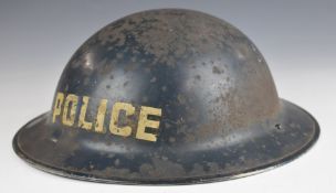 WW2 police 'Brodie' steel helmet stamped SU II HBH 1939 to inner rim, with chin strap