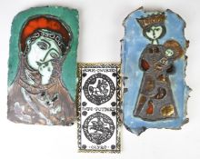 Adam Dworski (1917-2011) for Wye Pottery two studio pottery enamelled Madonna and Child wall plaques