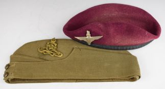 Parachute Regiment beret and badge together with a Royal Artillery khaki side hat and badge