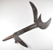 Replica Zande throwing knife with copper banded handle and decorated blade. PLEASE NOTE ALL BLADED