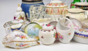 A collection of ceramics and glass to include Royal Crown Derby Imari miniature tyg, McNish whisky