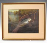 A. Roland Knight (1879-1921) oil on paper study of a fish having been caught in a landing net,