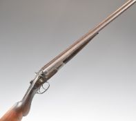 Deactivated L C Smith 12 bore side by side hammer action shotgun with named locks, chequered semi-