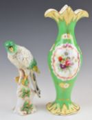 Chelsea parrot and Spode style vase, tallest 29cm