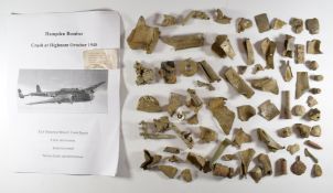 WW2 Royal Air Force crash site find, parts of a Handley Page Hampden aircraft, with typed note