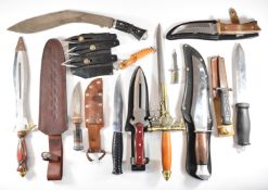Fourteen various hunting knives / daggers including 'Buffalo Hunter', Ravi, Kukri and fantasy.