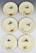 Royal Worcester set of six signed James Stinton plates decorated with waterfowl and gamebirds in