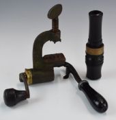 Solway Calls goose or similar bird call together with a 12 bore shotgun cartridge re-loading