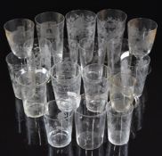 Eighteen mainly 18thC Stourbridge and similar engraved and acid etched drinking glasses, some
