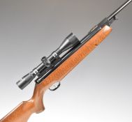 Webley Omega .22 air rifle with chequered semi-pistol grip, raised cheek piece to the stock and