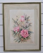 W H Austin Royal Worcester artist watercolour of pink roses, 30 x 21cm
