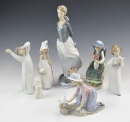 Six Lladro and Nao figures with a Copenhagen figure, tallest 33cm