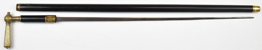 Ebonised sword cane with brass fittings and 57cm blade. PLEASE NOTE ALL BLADED ITEMS ARE SUBJECT