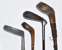 Four various golf clubs comprising a Sunday walking stick wood, Imperial The Cinch Model Upright Lie