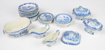 19thC blue and white transfer printed children's tea ware, mostly decorated with boy flying a kite
