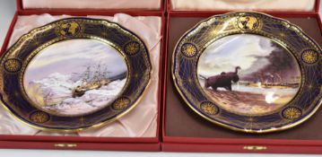 Two boxed Spode limited edition plates from the Great Explorers range and a jadeite figure of