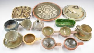 Collection of studio / art pottery including Copenhagen faience dish, Dorothy Kemp vase, Carol Wynne