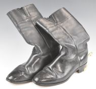 Pair of black leather military riding boots, size 9½ with spurs