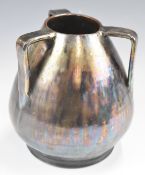 Dicker Pottery Arts & Crafts three handled vase with iridescent glaze, shape no 154, height 17.5cm