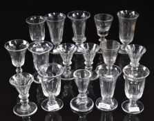 Sixteen various 18thC and later clear glass drinking glasses including folded foot and cut examples,