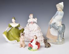 Collection of Royal Doulton, Worcester and Nao figures including two Royal Doulton dogs