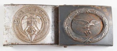 Two German Third Reich Nazi belt buckles, one for the Luftwaffe the other Hitler Youth