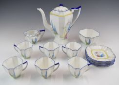 Shelley Art Deco Queen Anne shape tea set decorated in the Archway of Roses or My Garden pattern,